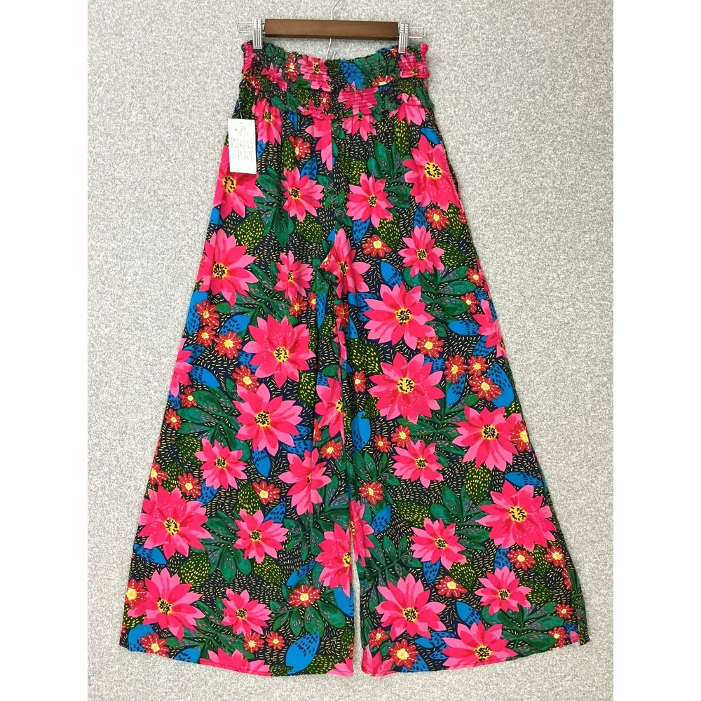 Patrons of Peace Smocked Wide-Leg Pants Size M Floral Dopamine BOHO Festival NWT - Picture 2 of 9